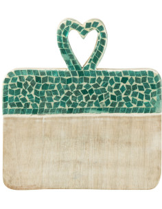 Planche apéro style méditérrannéen Rectangulaire 20 cm Bois de manguier Naturel Turquoise Mosaïque Kalanka 