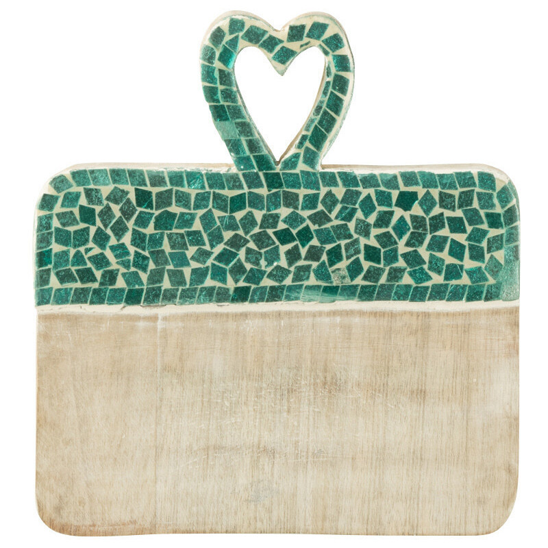 Planche apéro style méditérrannéen Rectangulaire 20 cm Bois de manguier Naturel Turquoise Mosaïque Kalanka 