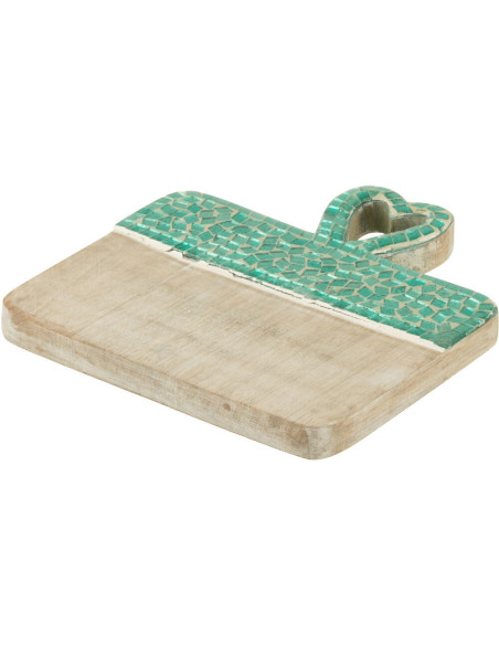 Planche apéro style méditérrannéen Rectangulaire 20 cm Bois de manguier Naturel Turquoise Mosaïque Kalanka 