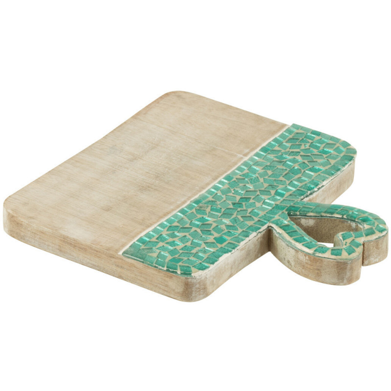 Planche apéro style méditérrannéen Rectangulaire 20 cm Bois de manguier Naturel Turquoise Mosaïque Kalanka 