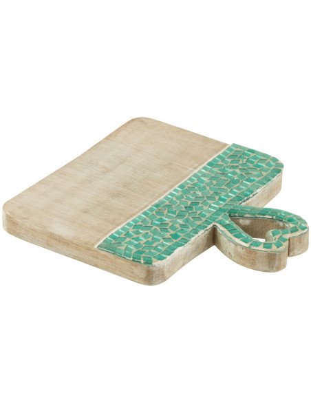 Planche apéro style méditérrannéen Rectangulaire 20 cm Bois de manguier Naturel Turquoise Mosaïque Kalanka 