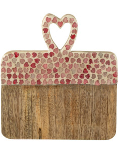 Planche apéro romantique chic Rectangulaire 20 cm Bois de manguier Naturel Rose Motif coeurs Amorossi 