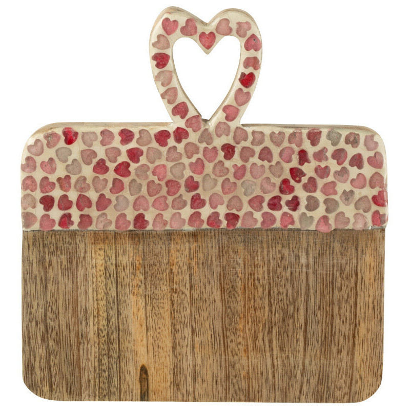 Planche apéro romantique chic Rectangulaire 20 cm Bois de manguier Naturel Rose Motif coeurs Amorossi 
