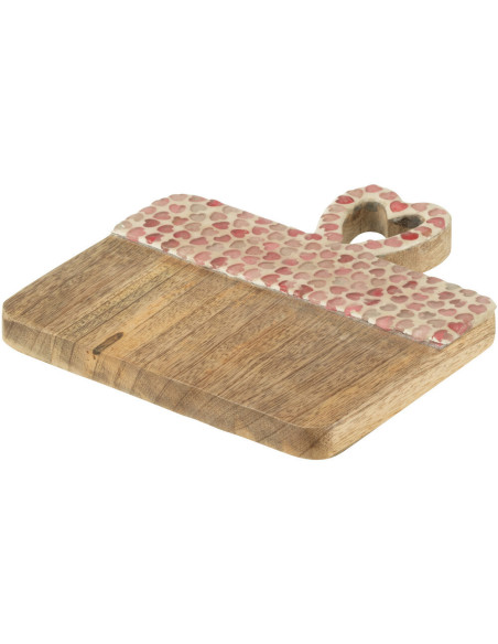 Planche apéro romantique chic Rectangulaire 20 cm Bois de manguier Naturel Rose Motif coeurs Amorossi 