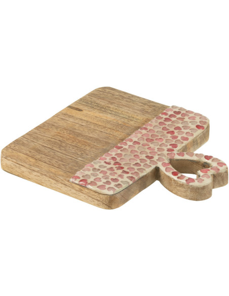 Planche apéro romantique chic Rectangulaire 20 cm Bois de manguier Naturel Rose Motif coeurs Amorossi 