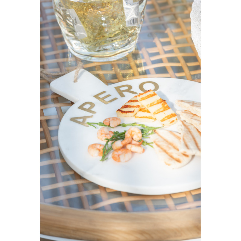 Planche apéro design chic Ronde 38 cm Marbre Blanc Doré Aperizia 