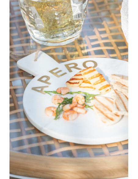 Planche apéro design chic Ronde 38 cm Marbre Blanc Doré Aperizia 