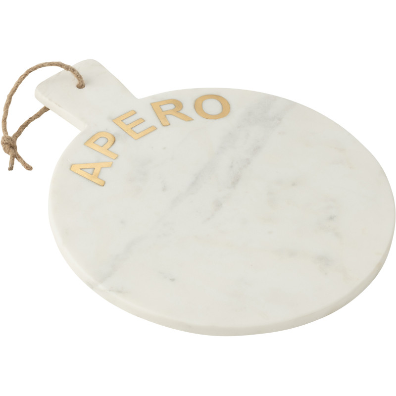 Planche apéro design chic Ronde 38 cm Marbre Blanc Doré Aperizia 