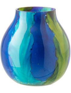 Photophore tropical chic Ovale D 14 cm Verre Bleu Vert Zéphara 
