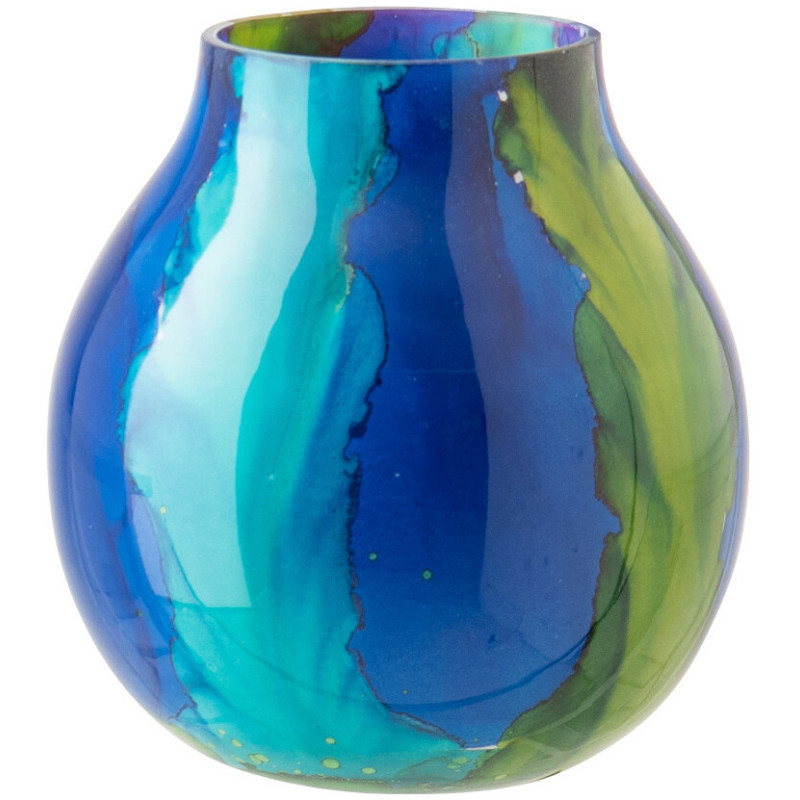 Photophore tropical chic Ovale D 14 cm Verre Bleu Vert Zéphara 