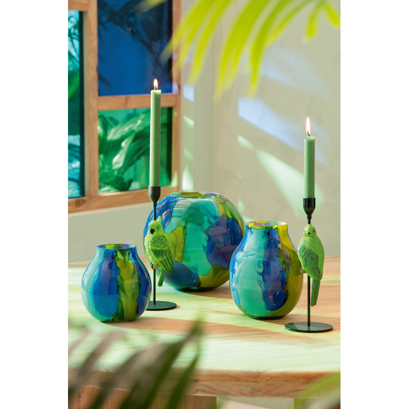 Photophore tropical chic Ovale D 14 cm Verre Bleu Vert Zéphara 