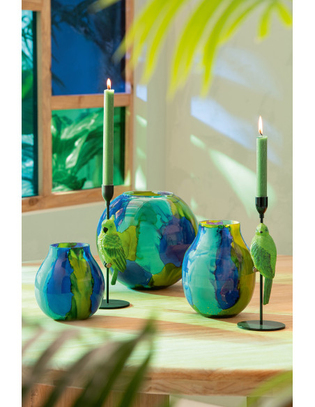 Photophore tropical chic Ovale D 14 cm Verre Bleu Vert Zéphara 