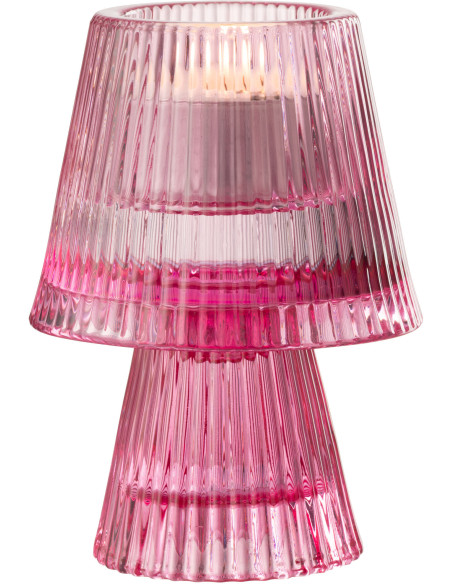 Photophore sur pied design Champignon Verre Rose fuchsia Lumiop 