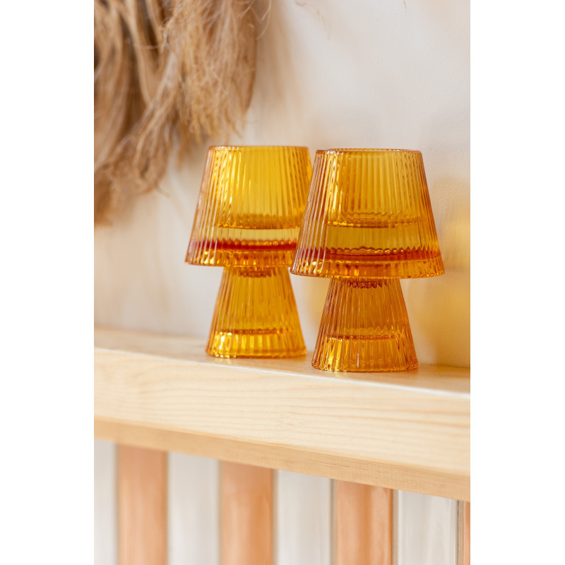Photophore sur pied design Champignon Verre Orange Lumiop 