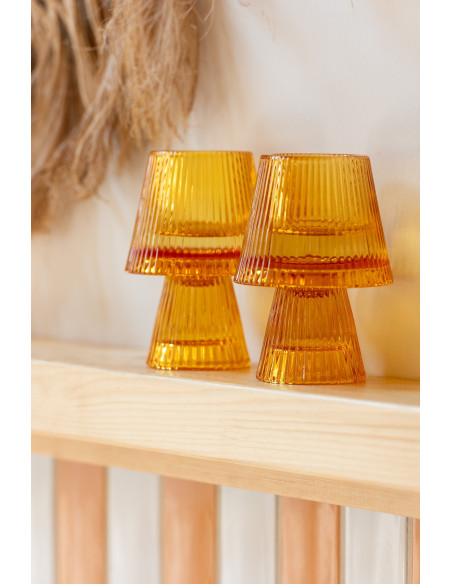 Photophore sur pied design Champignon Verre Orange Lumiop 