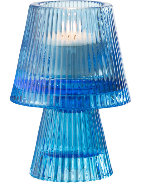 Photophore sur pied design Champignon Verre Bleu Lumiop 