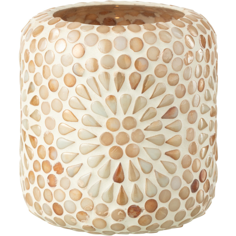 Photophore style bord de mer D 10 cm Verre Beige Blanc Mosaïque Corallia 