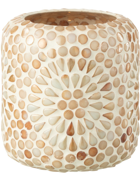 Photophore style bord de mer D 10 cm Verre Beige Blanc Mosaïque Corallia 