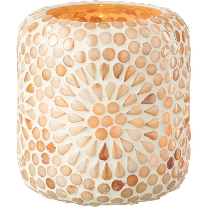 Photophore style bord de mer D 10 cm Verre Beige Blanc Mosaïque Corallia 