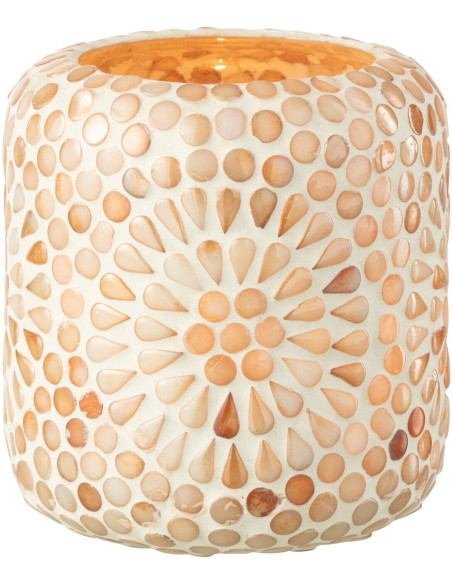 Photophore style bord de mer D 10 cm Verre Beige Blanc Mosaïque Corallia 
