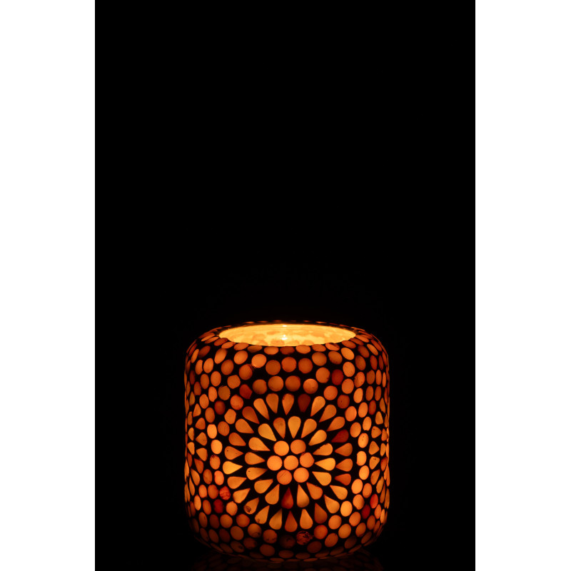 Photophore style bord de mer D 10 cm Verre Beige Blanc Mosaïque Corallia 