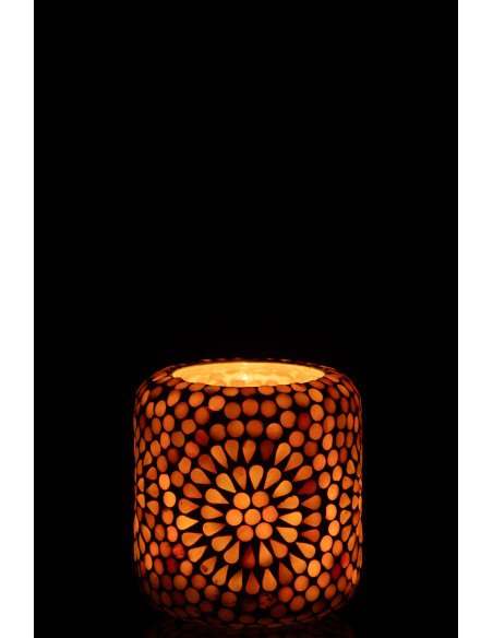 Photophore style bord de mer D 10 cm Verre Beige Blanc Mosaïque Corallia 