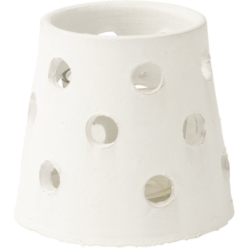 Photophore style bord de mer Conique 9 cm Argile Blanc Verre Transparent Ibiza 