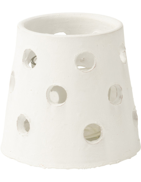 Photophore style bord de mer Conique 9 cm Argile Blanc Verre Transparent Ibiza 