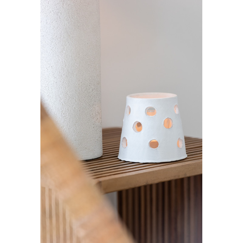 Photophore style bord de mer Conique 9 cm Argile Blanc Verre Transparent Ibiza 