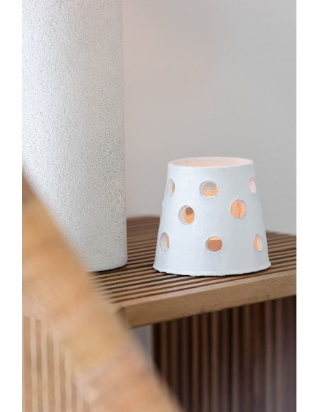 Photophore style bord de mer Conique 9 cm Argile Blanc Verre Transparent Ibiza 