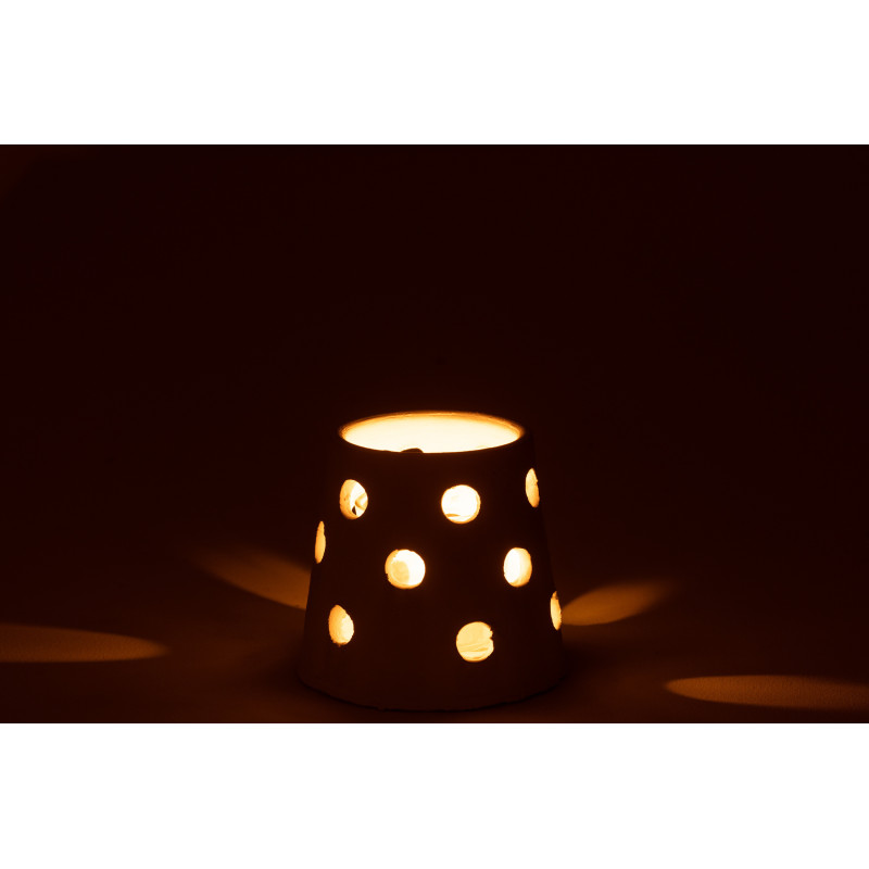 Photophore style bord de mer Conique 9 cm Argile Blanc Verre Transparent Ibiza 