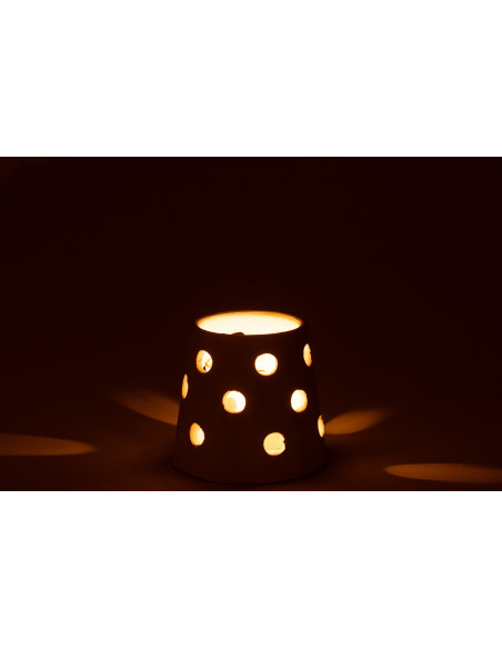 Photophore style bord de mer Conique 9 cm Argile Blanc Verre Transparent Ibiza 