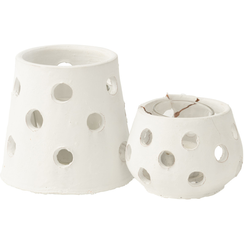 Photophore style bord de mer Conique 9 cm Argile Blanc Verre Transparent Ibiza 