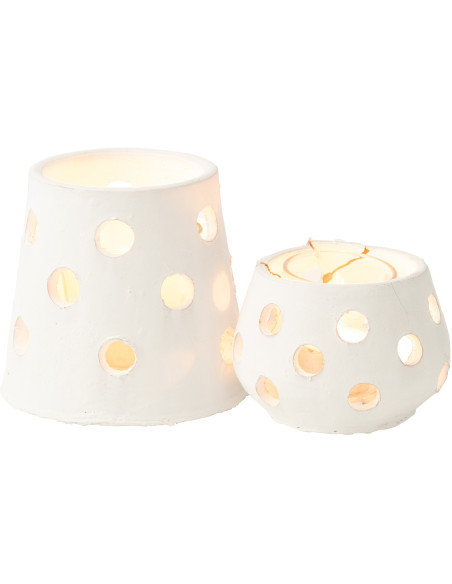 Photophore style bord de mer Conique 9 cm Argile Blanc Verre Transparent Ibiza 