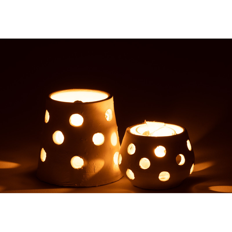 Photophore style bord de mer Conique 9 cm Argile Blanc Verre Transparent Ibiza 