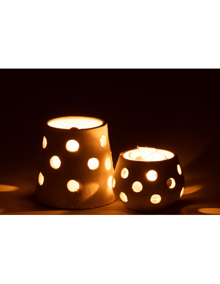 Photophore style bord de mer Conique 9 cm Argile Blanc Verre Transparent Ibiza 