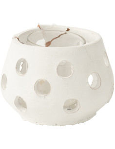 Photophore style bord de mer Boule 11 cm Argile Blanc Verre Transparent Ibiza 