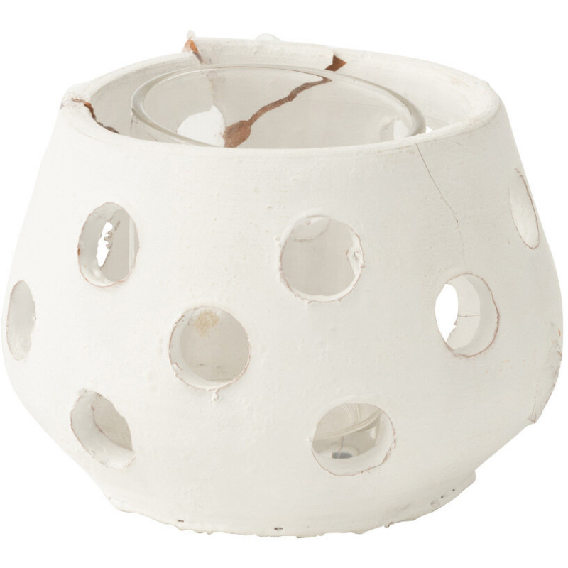 Photophore style bord de mer Boule 11 cm Argile Blanc Verre Transparent Ibiza 