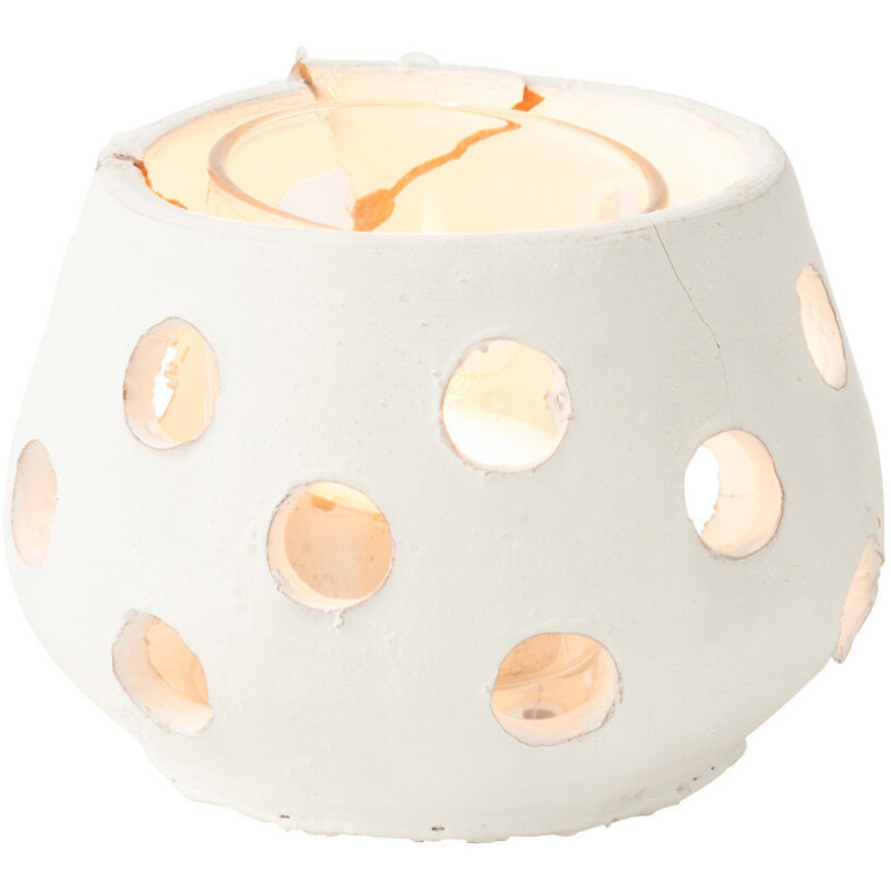 Photophore style bord de mer Boule 11 cm Argile Blanc Verre Transparent Ibiza 