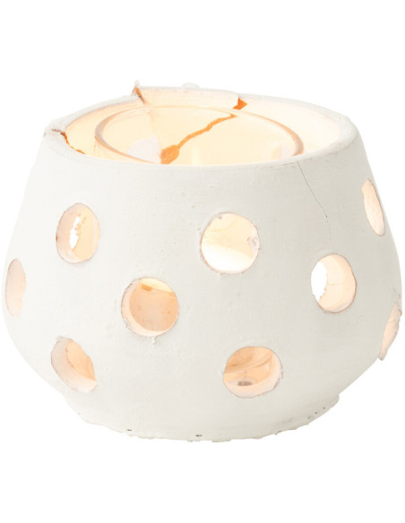 Photophore style bord de mer Boule 11 cm Argile Blanc Verre Transparent Ibiza 