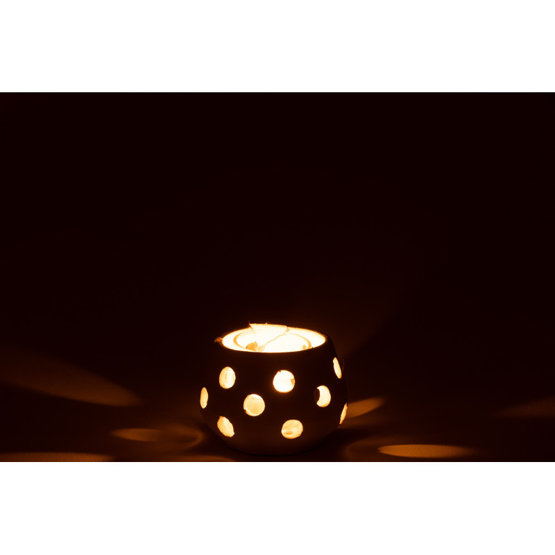 Photophore style bord de mer Boule 11 cm Argile Blanc Verre Transparent Ibiza 