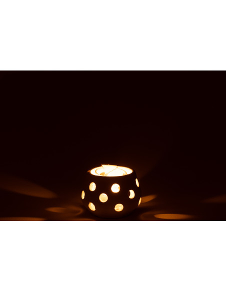 Photophore style bord de mer Boule 11 cm Argile Blanc Verre Transparent Ibiza 