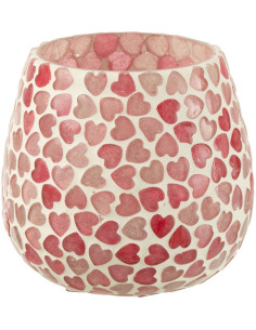 Photophore romantique chic Rond D 9 cm Verre Rose Blanc Motif coeurs Lovello 