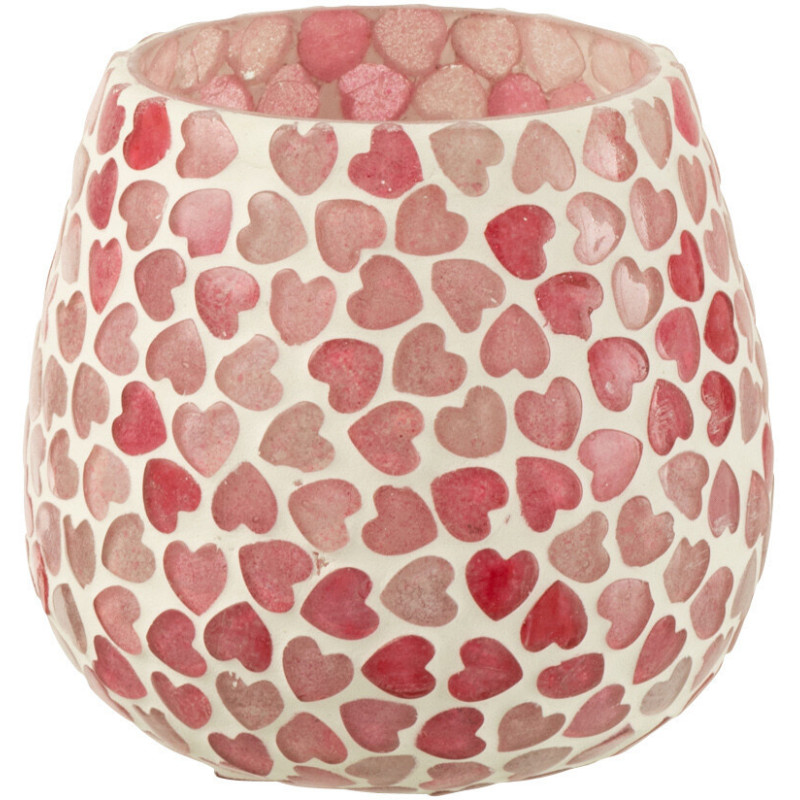 Photophore romantique chic Rond D 9 cm Verre Rose Blanc Motif coeurs Lovello 