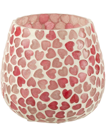Photophore romantique chic Rond D 9 cm Verre Rose Blanc Motif coeurs Lovello 