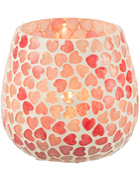 Photophore romantique chic Rond D 9 cm Verre Rose Blanc Motif coeurs Lovello 