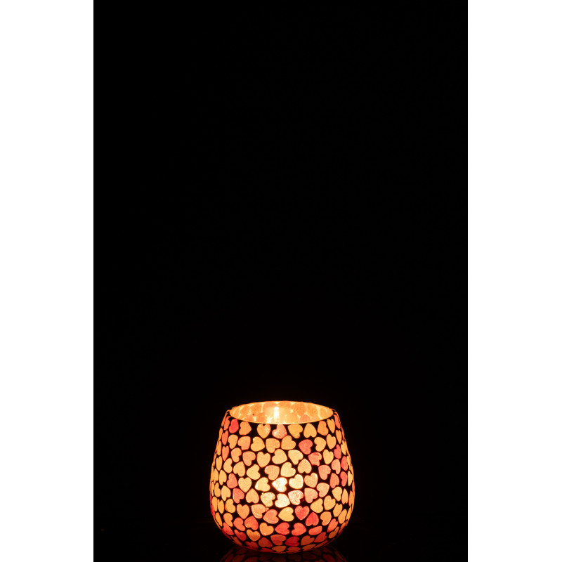 Photophore romantique chic Rond D 9 cm Verre Rose Blanc Motif coeurs Lovello 