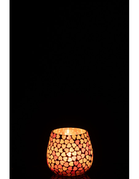 Photophore romantique chic Rond D 9 cm Verre Rose Blanc Motif coeurs Lovello 