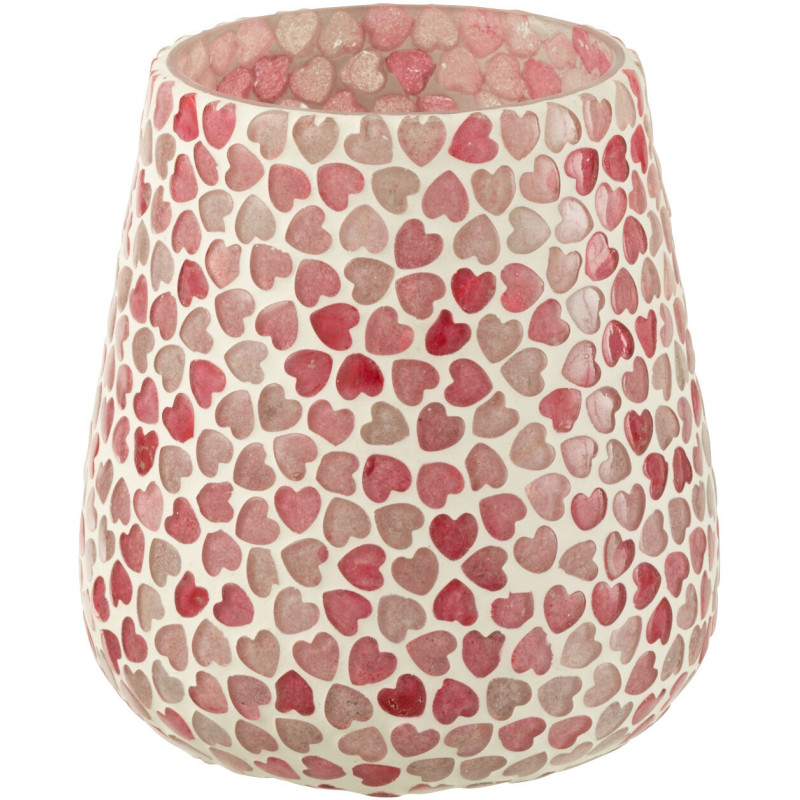 Photophore romantique chic Rond D 12 cm Verre Rose Blanc Motif coeurs Lovello 