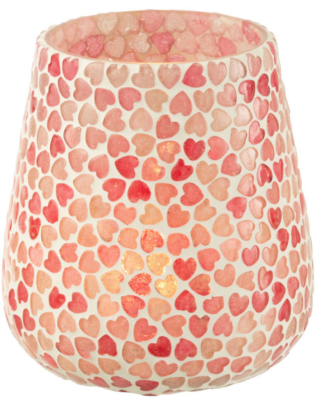 Photophore romantique chic Rond D 12 cm Verre Rose Blanc Motif coeurs Lovello 